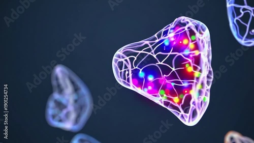 Abstract Glowing Organic Cells with Neural Network Pattern