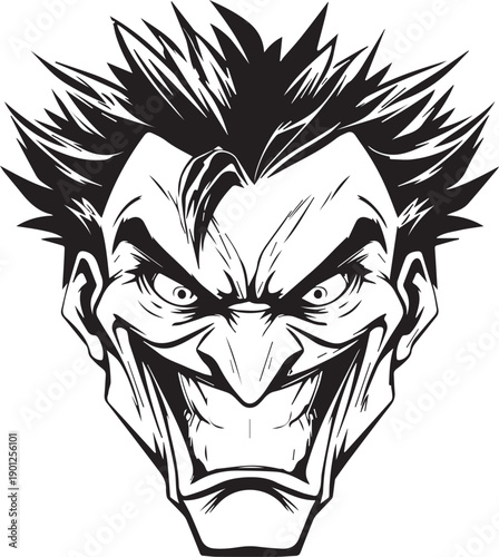 Angry Comic Villain Face Mascot Logo in Black and White Vector Style