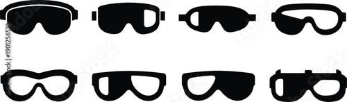Silhouette style Goggles logo icon set minimal vector art illustration on a white background
