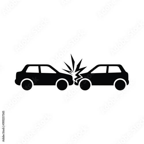 Black silhouette of two cars crashing into each other with explosion