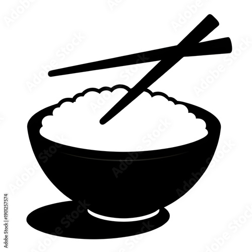 bowl, rice, chopsticks, food, meal, asian, cuisine, japanese, chinese, dinner, lunch, staple, grain, cooked, traditional, culture, dining, restaurant, kitchen, silhouette, icon, symbol, vector, illust