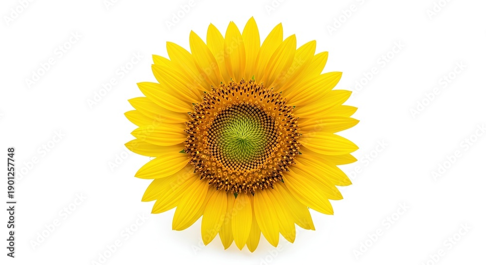 Fototapeta premium A bright and beautiful sunflower with yellow petals and a green center