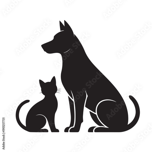 Minimalist cat and dog silhouette representing veterinary care and domestic pet companion