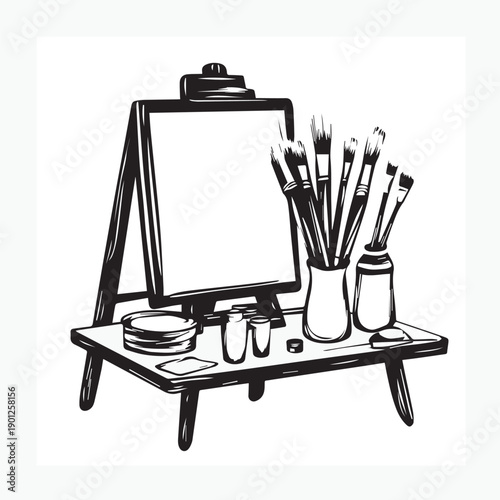 easel with brushes