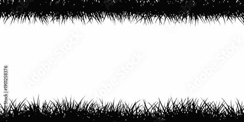 A minimalist image featuring grass along the bottom edge of a white background