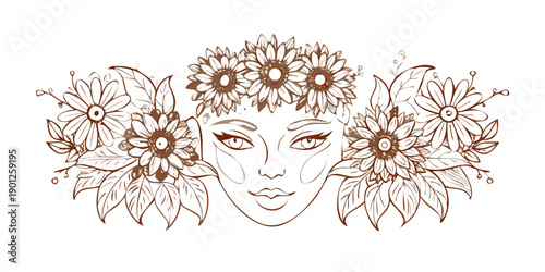 Floral Face Garden: Portraits Blooming with Botanical Doodles .cartoon vector 
