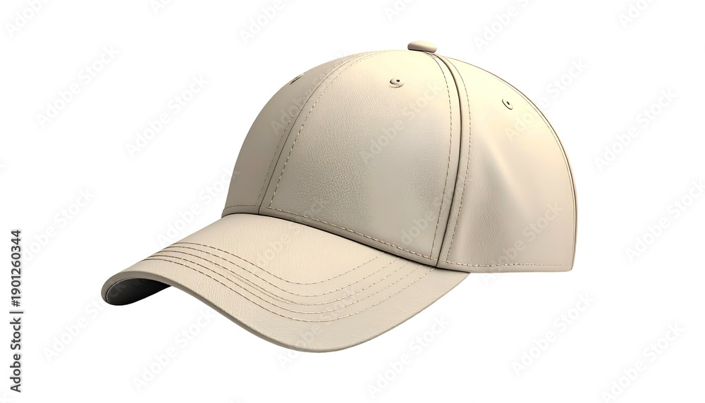 Fototapeta premium Cream-colored baseball cap, front view, rendered on a black background (1)