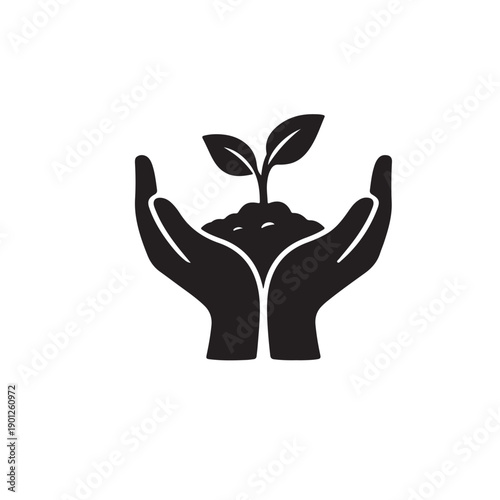 Hands Holding Seedling Icon for Growth and Environmental Care