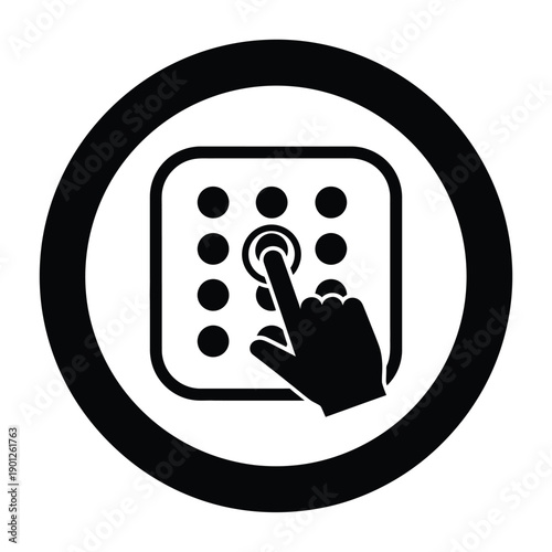 Black icon of a hand pressing a button on a remote control