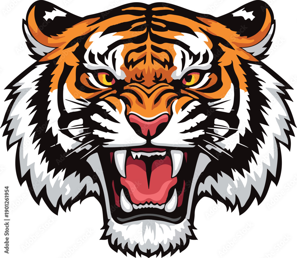 Fototapeta premium Tiger head mascot and tiger logo vector illustration for apparel