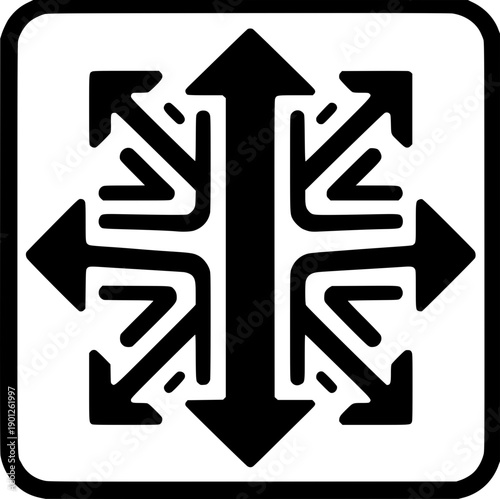 Directional Dynamics Icon: A striking, minimalist icon composed of interconnected arrows. Emphasizing expansion, versatility, and adaptability. Symbolizing forward movement, diverse directions.