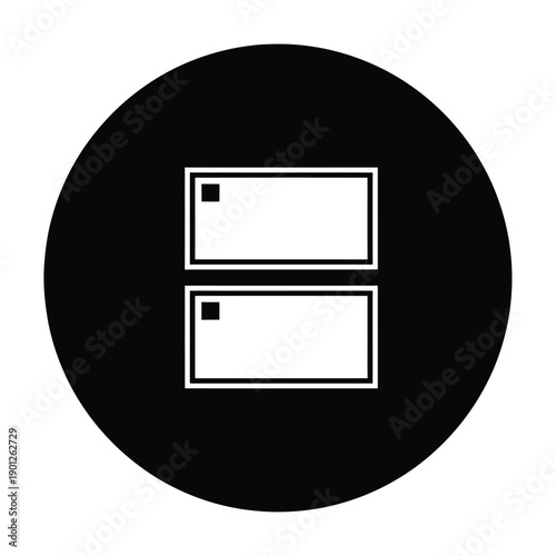 A black circle with two white rectangles and thin white borders inside
