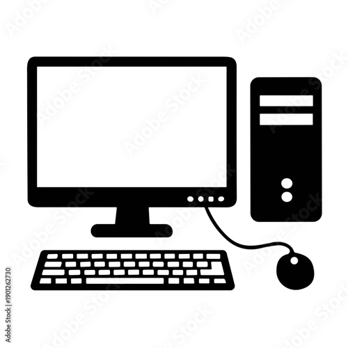 Icon illustration computer monitor with mouse and keyboard vector