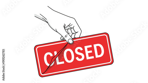 Hand peeling off red closed sign sticker symbolizing business reopening, returning to work, and economic recovery after lockdown period.
