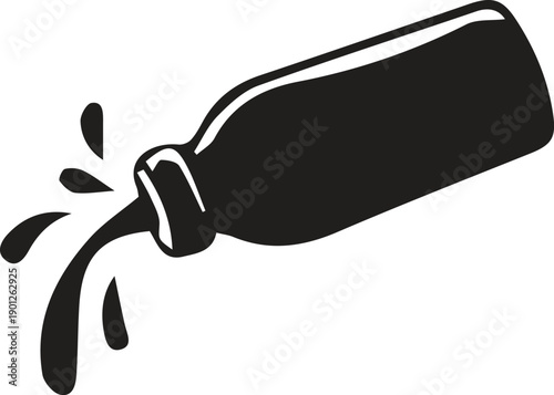 Black and white icon of a bottle spilling liquid