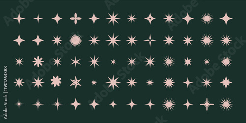 a collection of beige starburst shapes on a dark green background