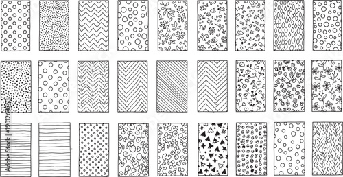 A collection of 20 black and white texture patterns isolated on transparent background