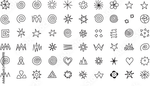 Collection of 40 unique abstract symbols isolated on transparent background