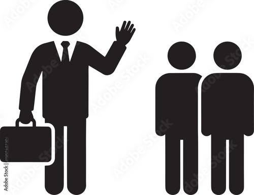 White business symbol with man and people silhouette