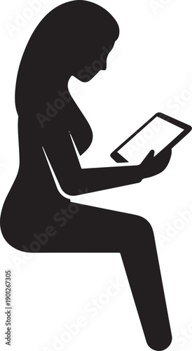 Silhouette of woman reading book sitting on chair vector illustration