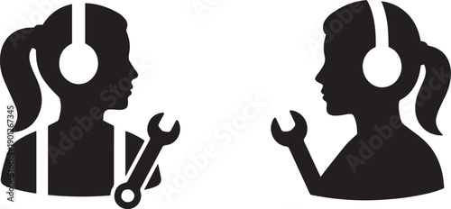 Silhouette of woman and girl with scissors vector illustration