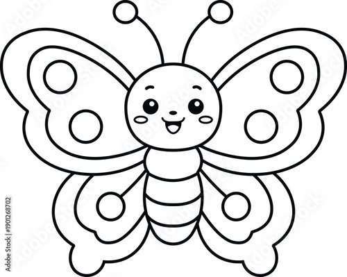 Cute Butterfly Coloring Page for Kids Cartoon Insect
