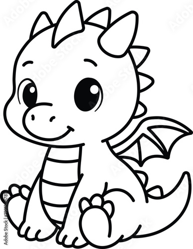 Cute Baby Dragon Coloring Page for Kids Cartoon