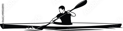 Kayaking Sport Player Black and White Vector Illustration 
