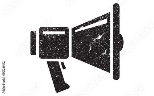 Megaphone bullhorn icon with distressed vintage texture for marketing and news sign
