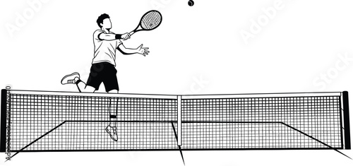 Isolated black and white vector illustration of tennis sport on white background black and white on white background 