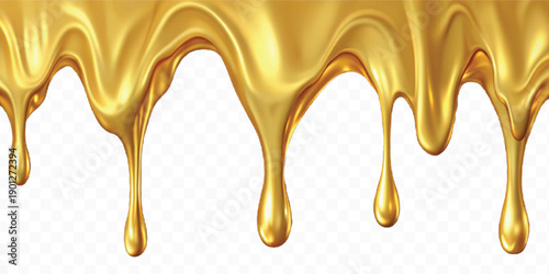 realistic 3d liquid gold dripping down in different style isolated on transparent background