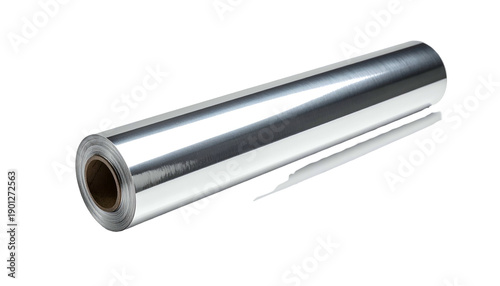 A roll of shiny, metallic silver sheeting against a black background