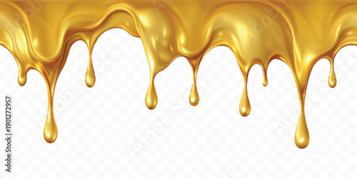 realistic 3d liquid gold dripping down in different style isolated on transparent background