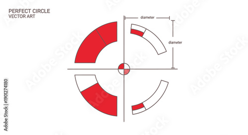 Abstract Geometric Circle Segment Vector Diagram with Diameter Measurements | Technical Data Visualization Component
