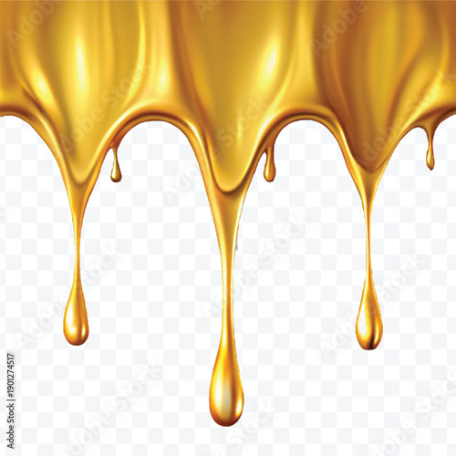 realistic 3d liquid gold dripping down in different style isolated on transparent background