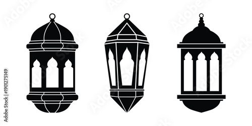 Traditional islamic lanterns silhouette set Vector