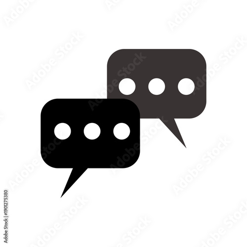 Friendly chat message bubble icon in black and gray showing conversation dots, a human and approachable vector symbol for messaging, comments, and social interaction