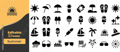 Summer set with sun umbrella flip flops sailboat palm tree