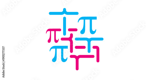 Abstract Pi Symbol Geometric Pattern Vector. Mathematics, STEM, and Science Education Background in Dynamic Cyan and Magenta Colors.