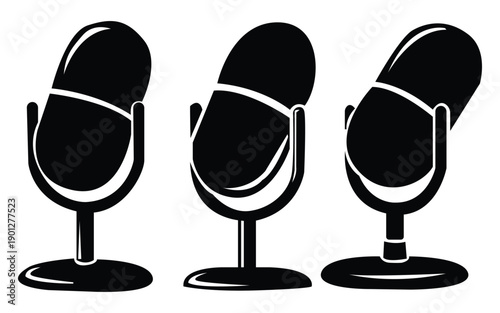 Three microphones in different positions. black silhouettes on white background