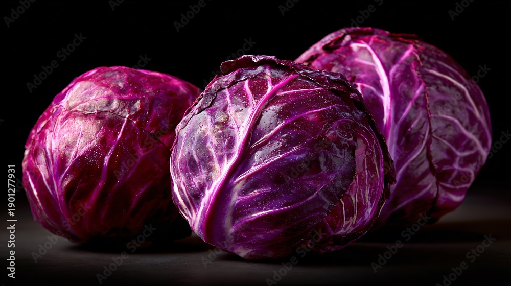 Obraz premium Red cabbage photographed with clean studio shadows, stock precision