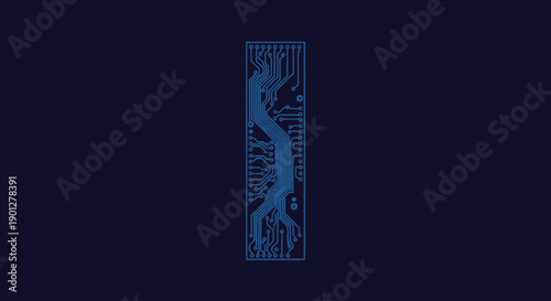 Blue circuit board pattern on dark background, abstract electronic technology design
