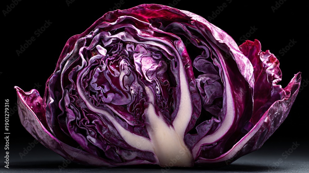 Obraz premium Red cabbage plated with intentional negative space