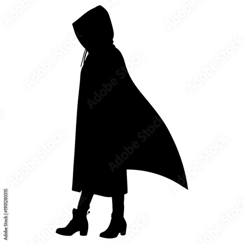 Hooded girl side profile silhouette vector for mystery themed branding enigmatic character design and intrigue based visual storytelling