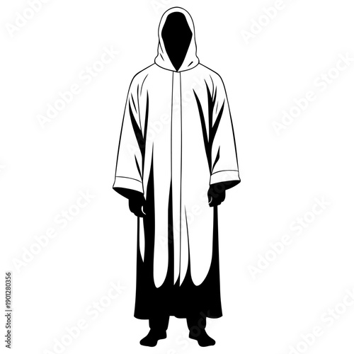 Solitary robed man standing silhouette vector for monastery branding spiritual retreat marketing and contemplative lifestyle visuals
