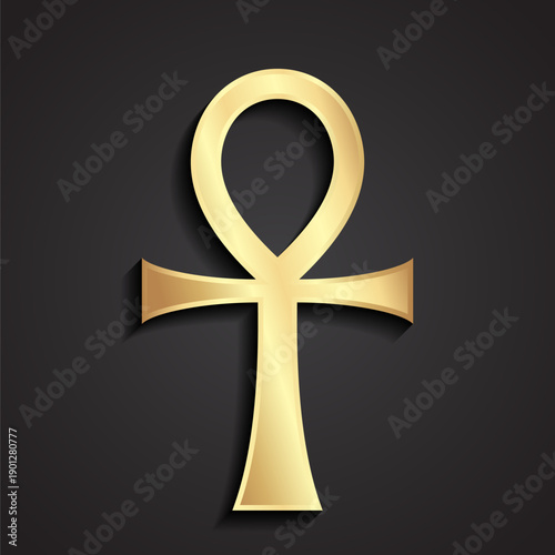golden Ankh Egyptian symbol, shiny metallic talisman