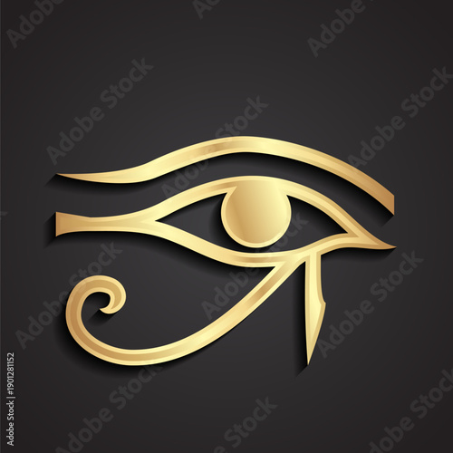 golden eye of Horus or Ra 3d metallic egyptian symbol