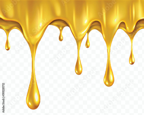 realistic 3d liquid gold dripping down in different style isolated on transparent background