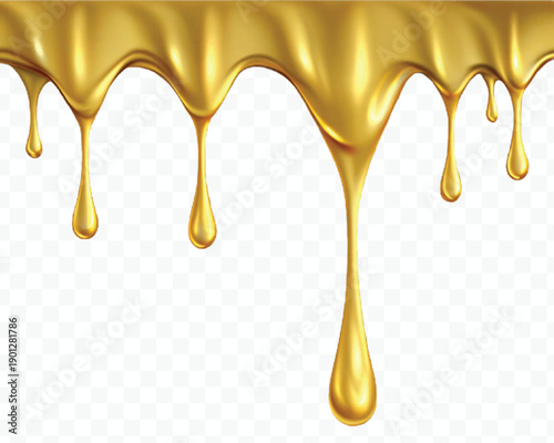 realistic 3d liquid gold dripping down in different style isolated on transparent background
