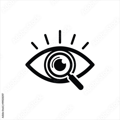 Stylized eye icon with a magnifying glass examining the pupil